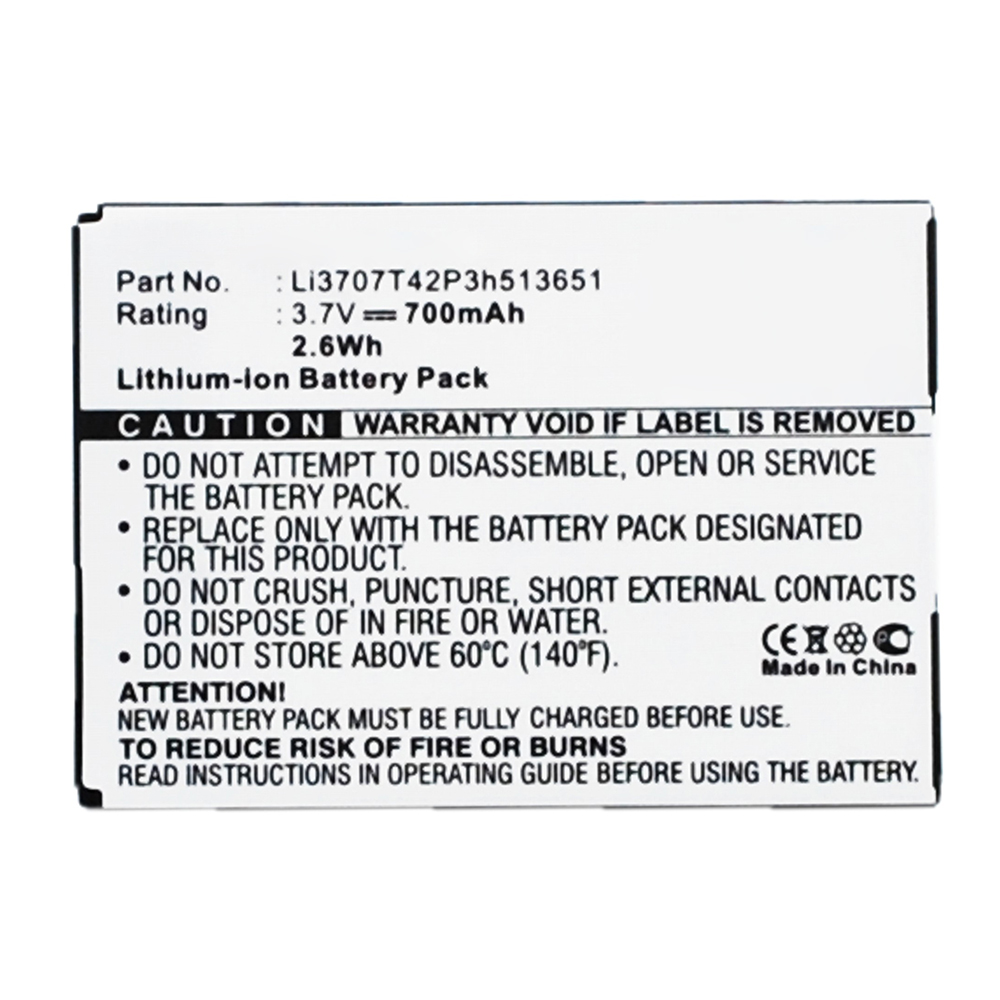 Synergy Digital Cell Phone Battery, Compatible with ZTE Li3707T42P3h513651 Cell Phone Battery (Li-ion, 3.7V, 700mAh)