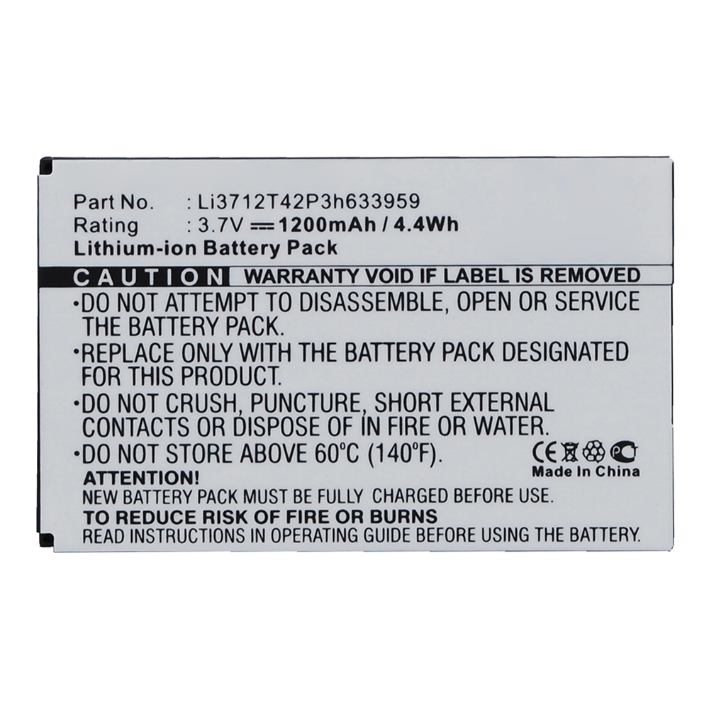 Synergy Digital Cell Phone Battery, Compatible with ZTE Li3712T42P3h633959 Cell Phone Battery (Li-ion, 3.7V, 1200mAh)