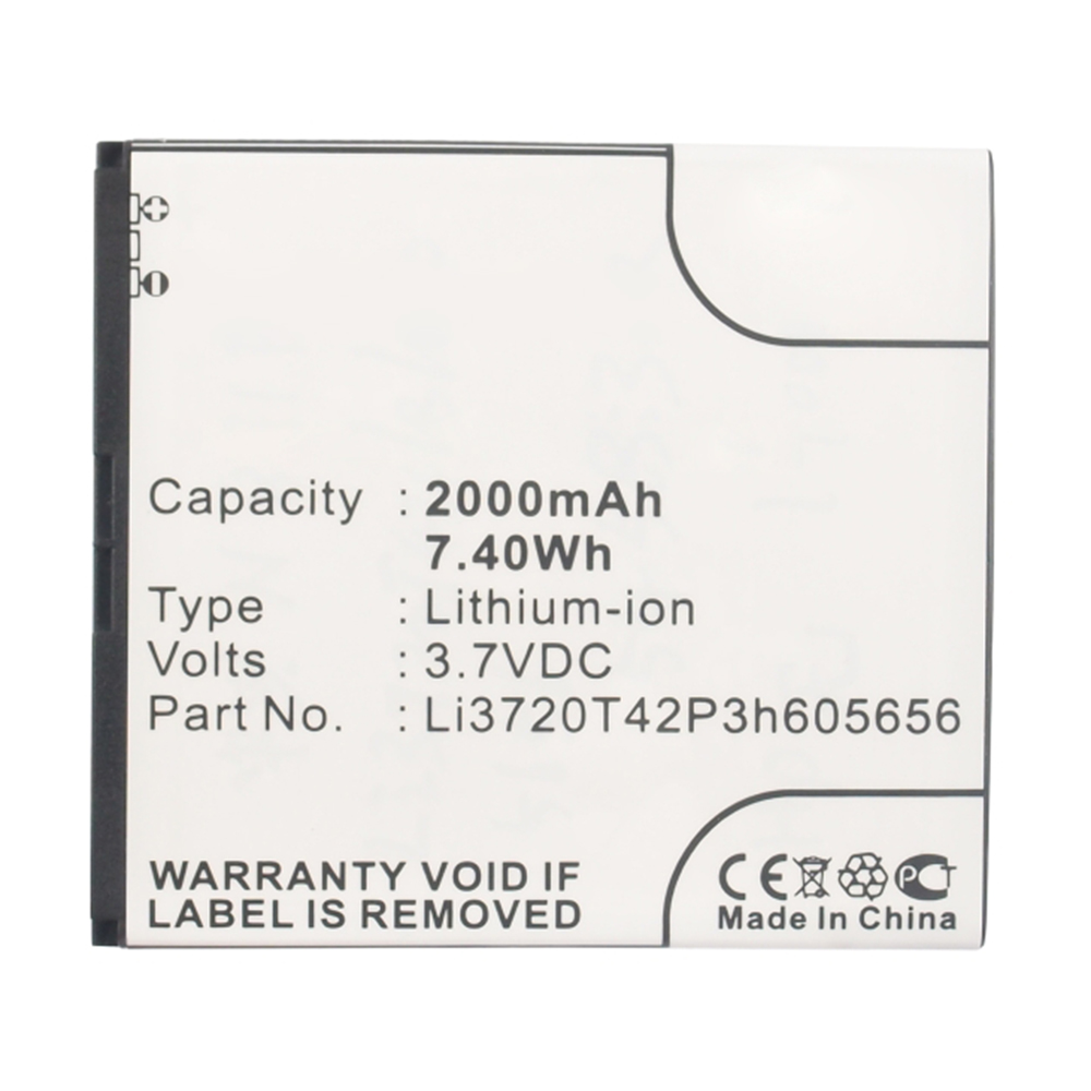 Synergy Digital Cell Phone Battery, Compatible with ZTE Li3720T42P3h605656 Cell Phone Battery (Li-ion, 3.7V, 2000mAh)