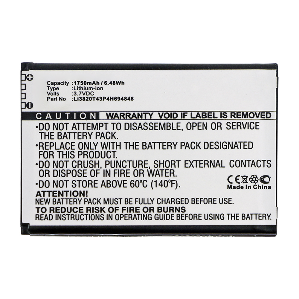 Synergy Digital Cell Phone Battery, Compatible with ZTE Li3820T43P4H694848 Cell Phone Battery (Li-ion, 3.7V, 1750mAh)
