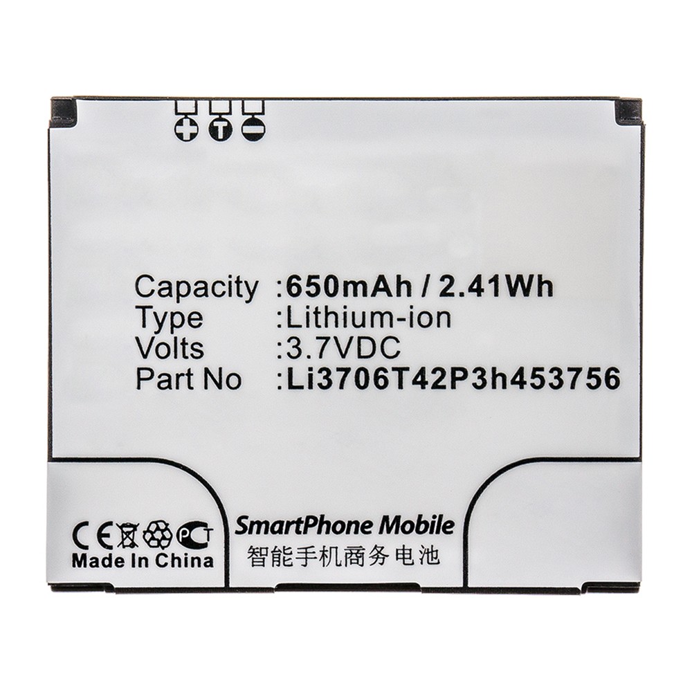 Synergy Digital Cell Phone Battery, Compatible with ZTE Li3706T42P3h453756 Cell Phone Battery (Li-ion, 3.7V, 650mAh)