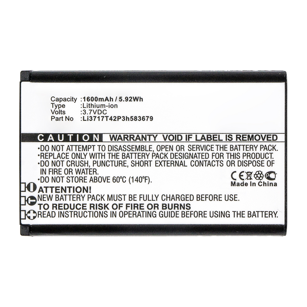 Synergy Digital Cell Phone Battery, Compatible with ZTE Li3717T42P3h583679 Cell Phone Battery (Li-ion, 3.7V, 1600mAh)