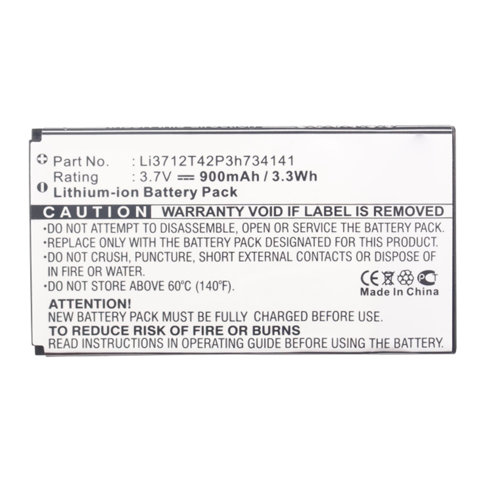 Synergy Digital Cell Phone Battery, Compatible with ZTE Li3712T42P3h734141 Cell Phone Battery (Li-ion, 3.7V, 900mAh)