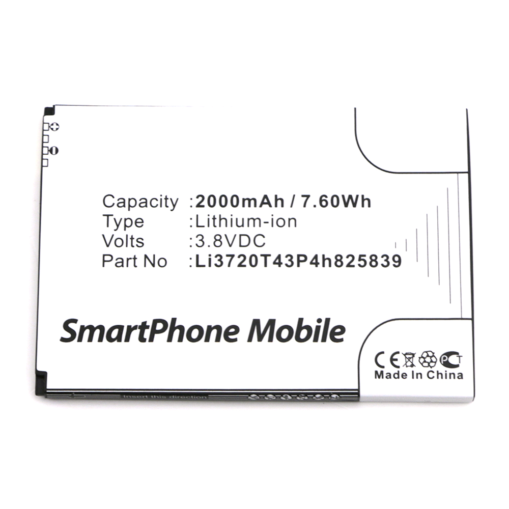 Synergy Digital Cell Phone Battery, Compatible with ZTE Li3720T43P4h825839 Cell Phone Battery (Li-ion, 3.8V, 2000mAh)