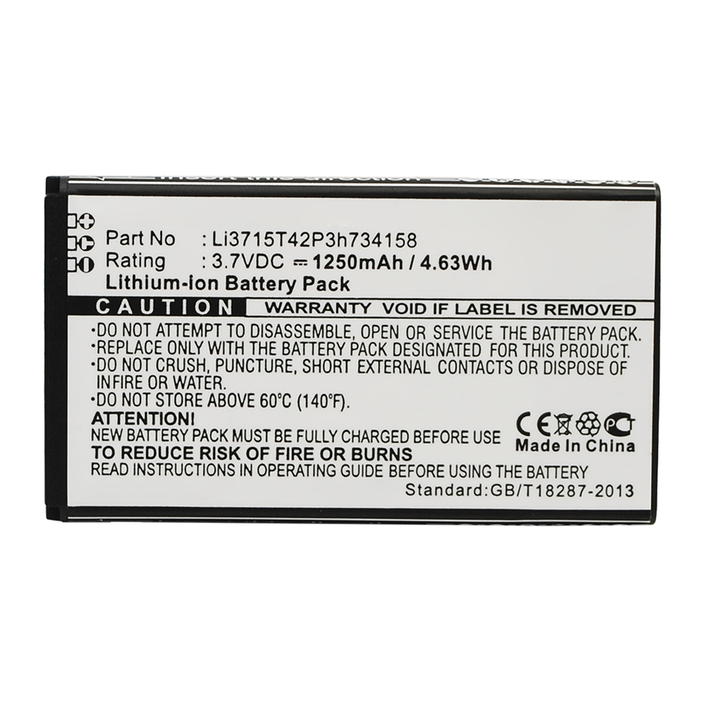 Synergy Digital Cell Phone Battery, Compatible with ZTE Li3715T42P3h734158 Cell Phone Battery (Li-ion, 3.7V, 1250mAh)