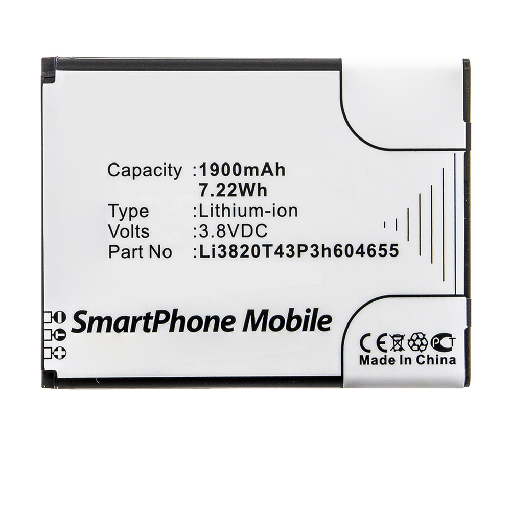 Synergy Digital Cell Phone Battery, Compatible with ZTE Li3820T43P3h604655 Cell Phone Battery (Li-ion, 3.8V, 1900mAh)