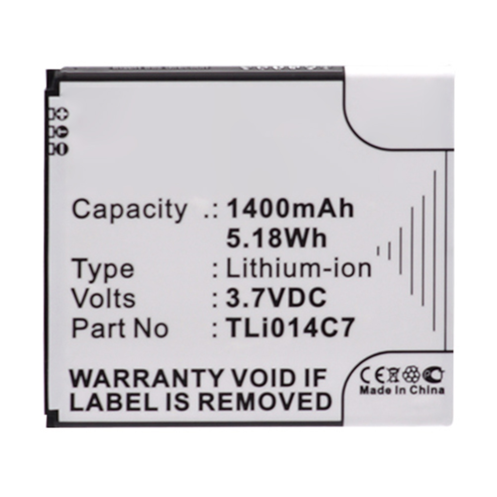 Synergy Digital Cell Phone Battery, Compatible with TLi014C7 Cell Phone Battery (3.7V, Li-ion, 1400mAh)