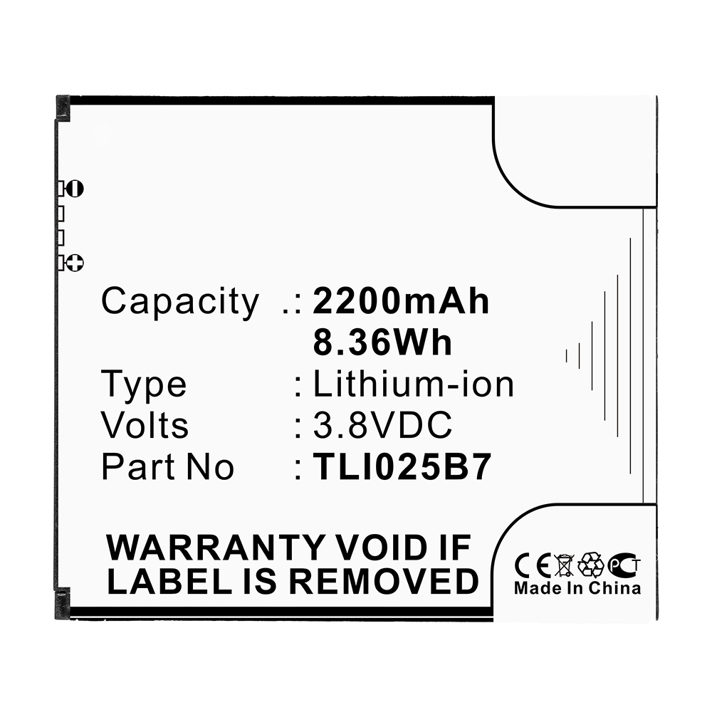 Synergy Digital Cell Phone Battery, Compatible with TLI025B7 Cell Phone Battery (3.8V, Li-ion, 2200mAh)