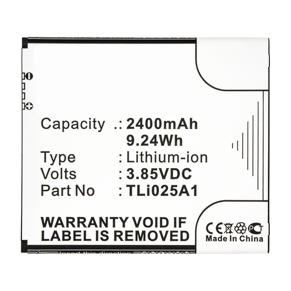 Synergy Digital Cell Phone Battery, Compatible with TLi025A1 Cell Phone Battery (3.85V, Li-ion, 2400mAh)