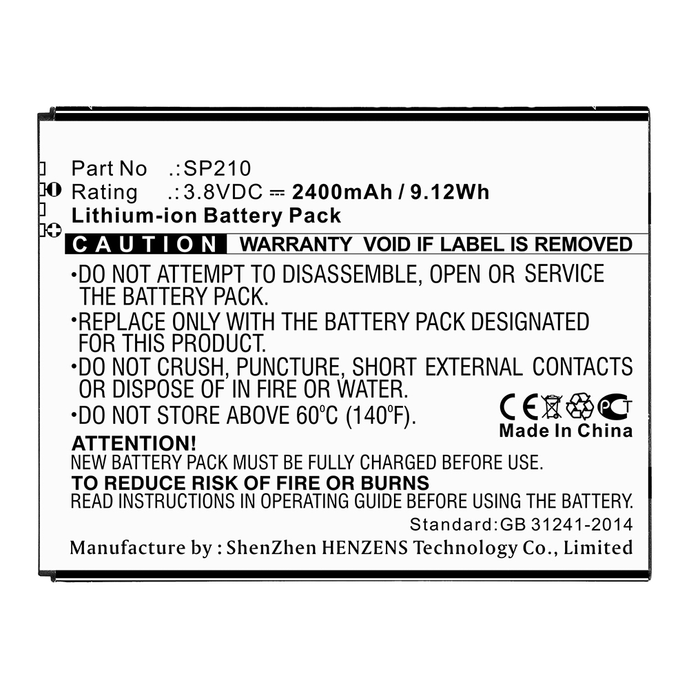 Synergy Digital Cell Phone Battery, Compatible with SP210 Cell Phone Battery (3.8V, Li-ion, 2400mAh)