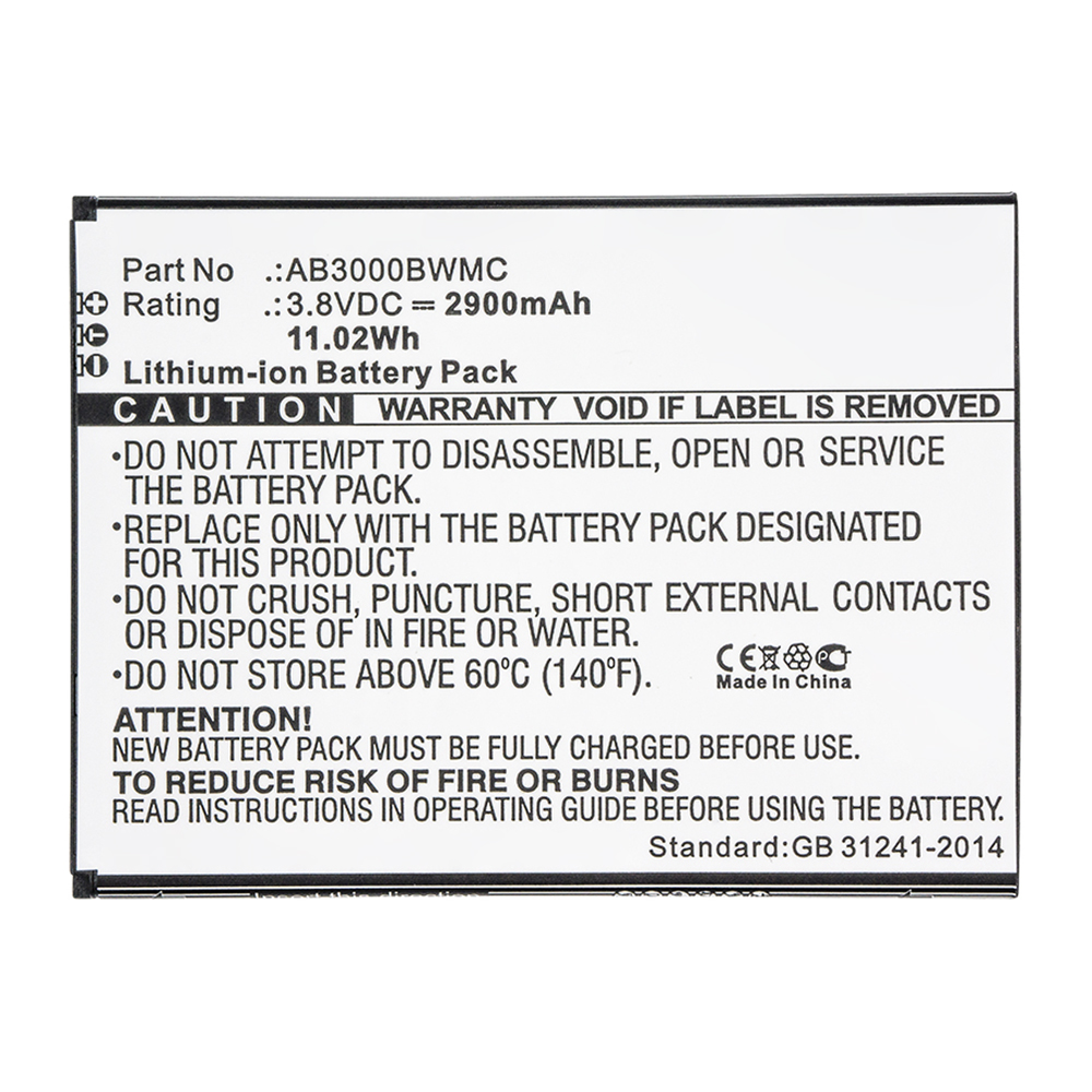 Synergy Digital Cell Phone Battery, Compatible with AB3000BWMC Cell Phone Battery (3.8V, Li-ion, 2900mAh)