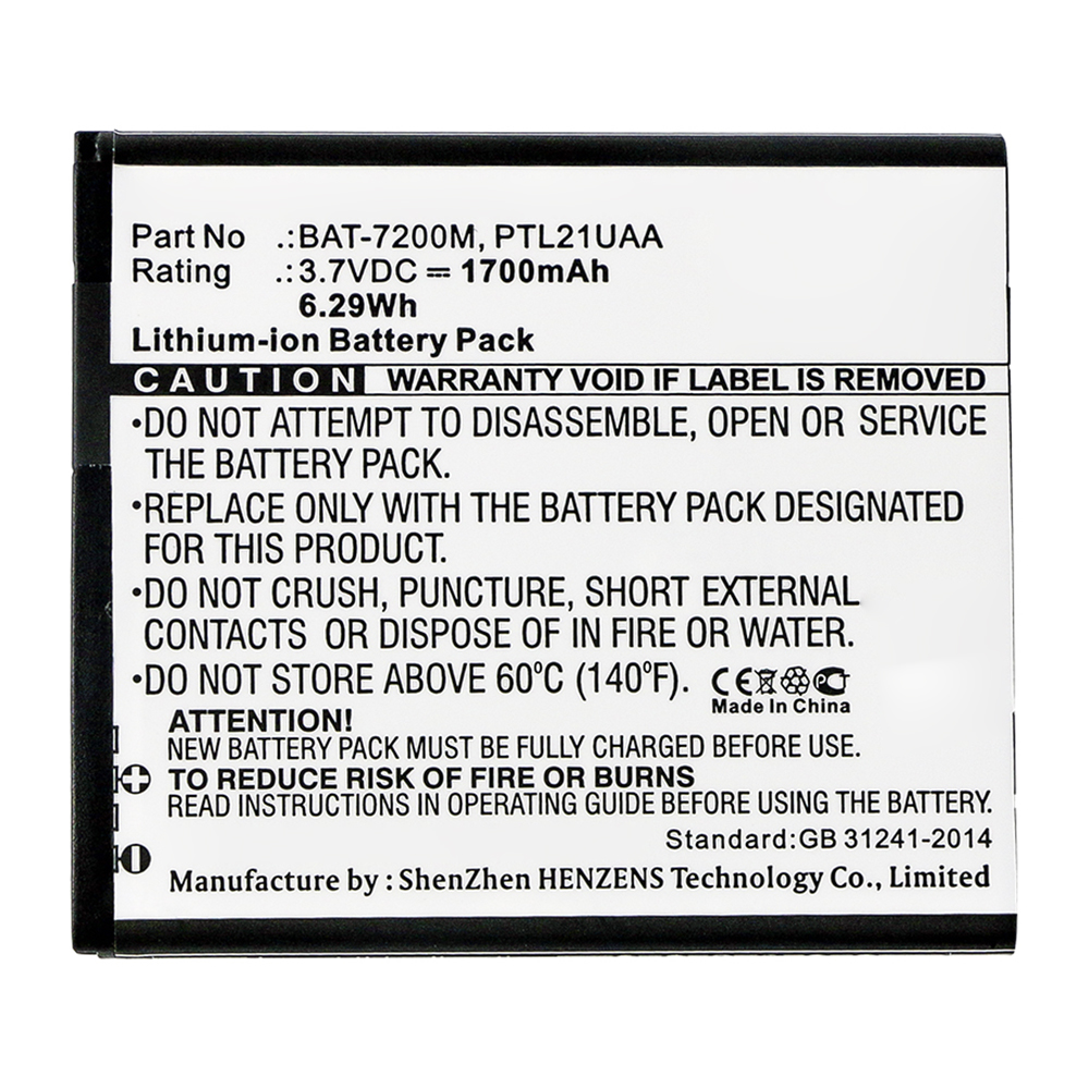 Synergy Digital Cell Phone Battery, Compatible with BAT-7200M Cell Phone Battery (3.7V, Li-ion, 1700mAh)