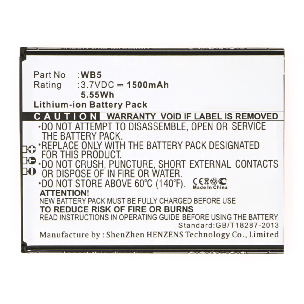 Synergy Digital Cell Phone Battery, Compatible with INQ WB5 Cell Phone Battery (Li-ion, 3.7V, 1500mAh)