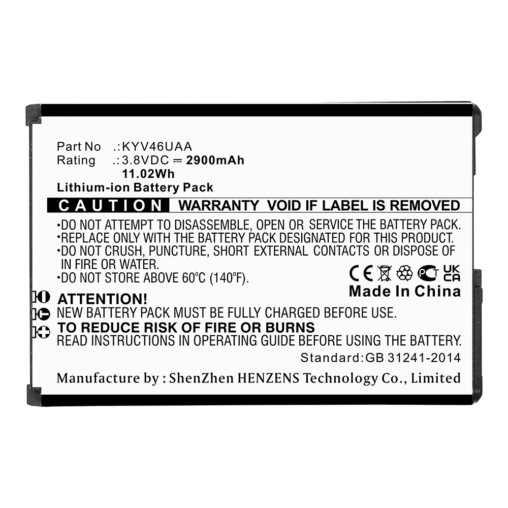 Synergy Digital Cell Phone Battery, Compatible with Kyocera KYV46UAA Cell Phone Battery (Li-ion, 3.8V, 2900mAh)