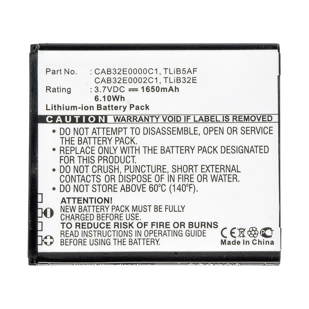 Synergy Digital Cell Phone Battery, Compatible with Alcatel CAB32E0000C1 Cell Phone Battery (Li-ion, 3.7V, 1650mAh)