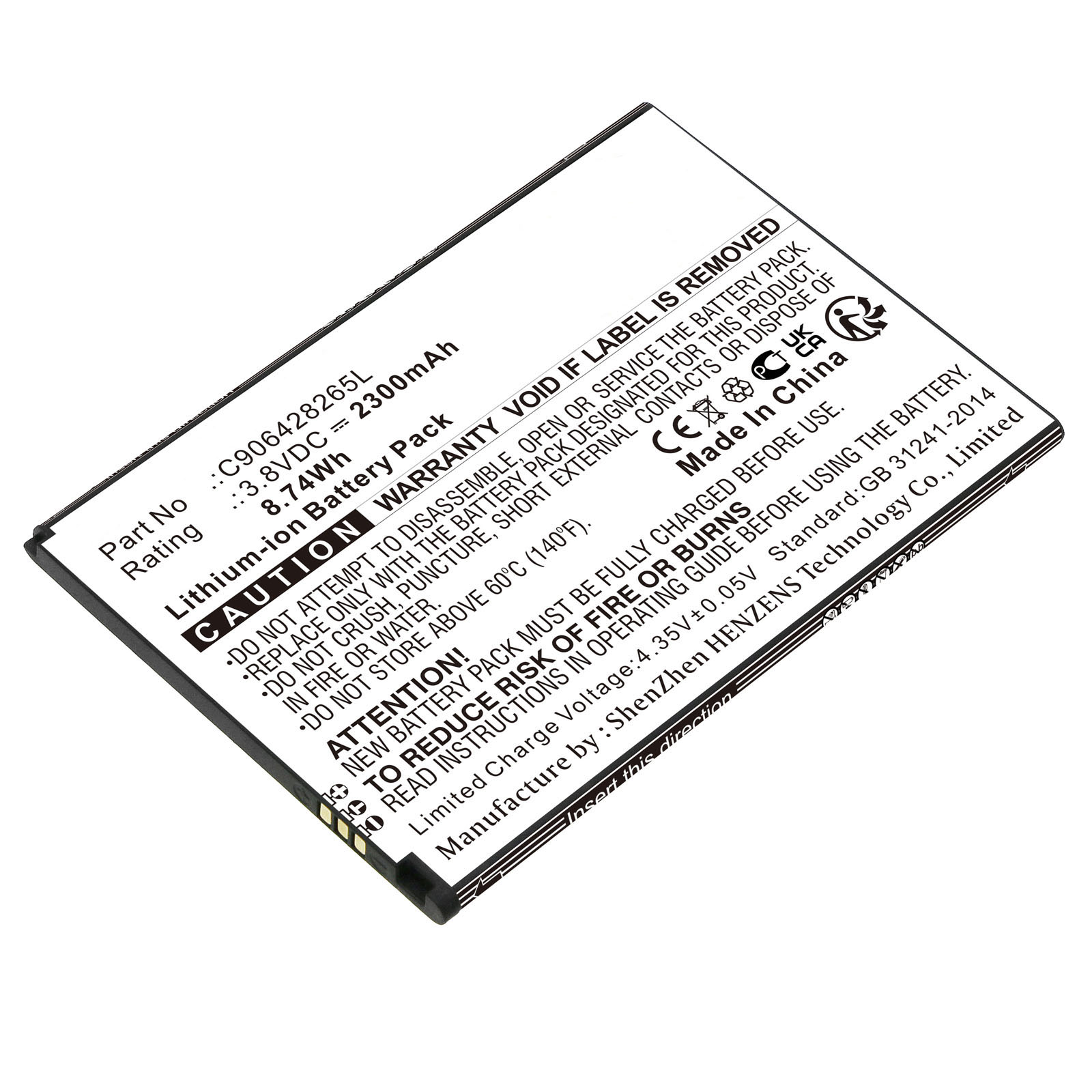 Synergy Digital Cell Phone Battery, Compatible with BLU C906428265L Cell Phone Battery (Li-ion, 3.8V, 2300mAh)