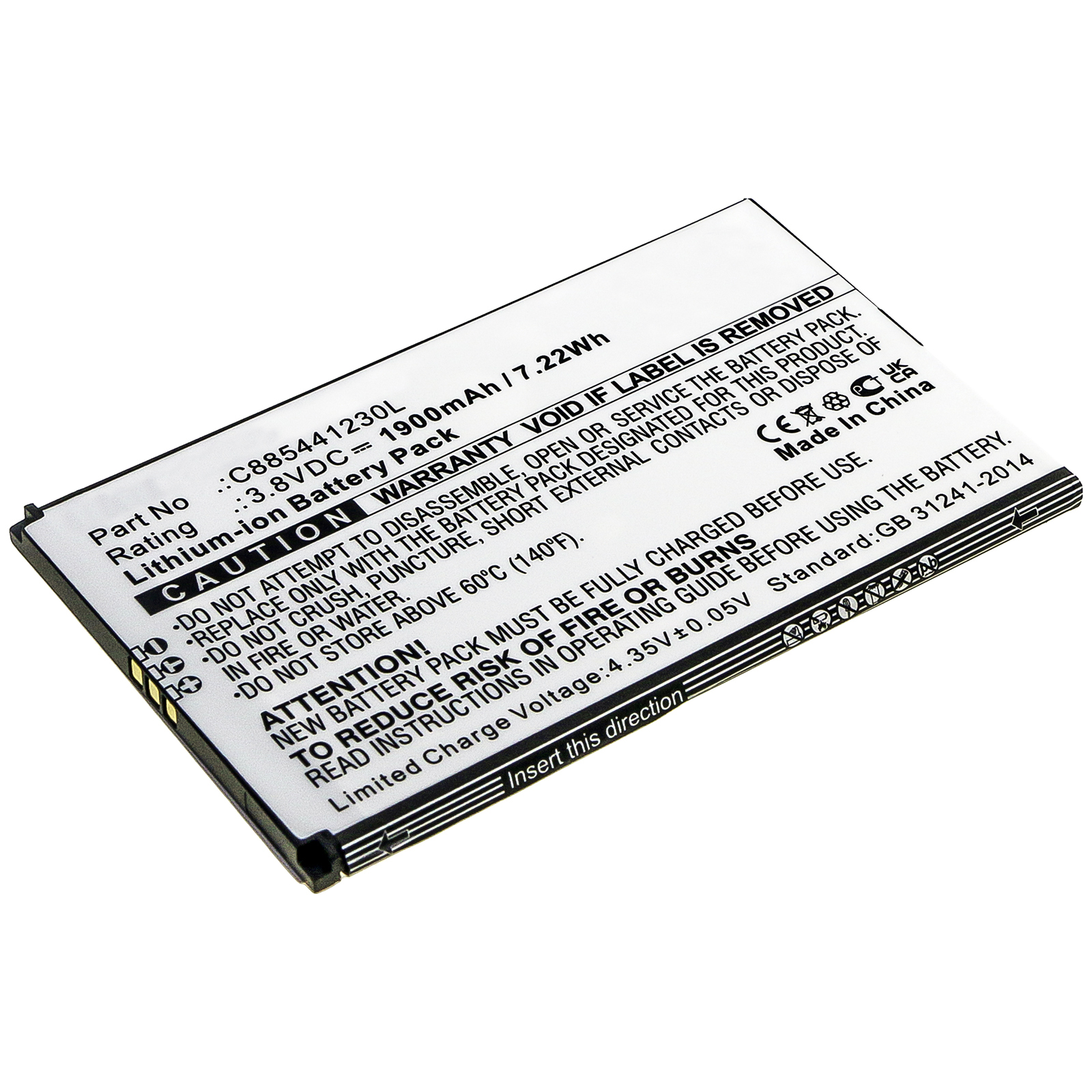 Synergy Digital Cell Phone Battery, Compatible with BLU C885441230L Cell Phone Battery (Li-ion, 3.8V, 1900mAh)