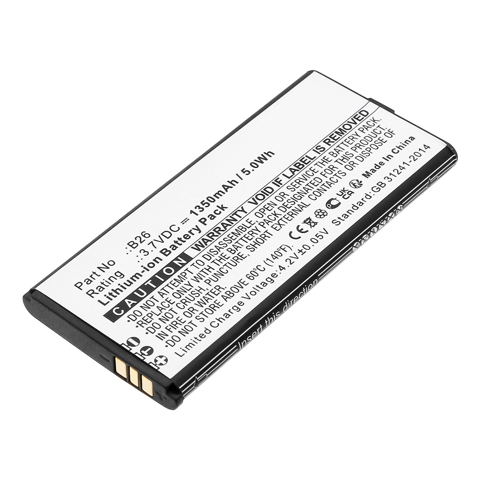Synergy Digital Cell Phone Battery, Compatible with CAT B26 Cell Phone Battery (Li-ion, 3.7V, 1350mAh)