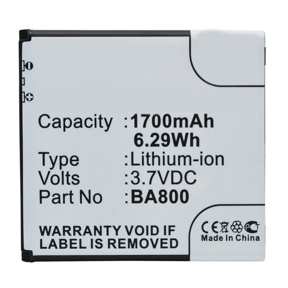 Synergy Digital Battery Compatible With Sony Ericsson BA800 Cellphone Battery - (Li-Ion, 3.7V, 1700 mAh / 6.29Wh)