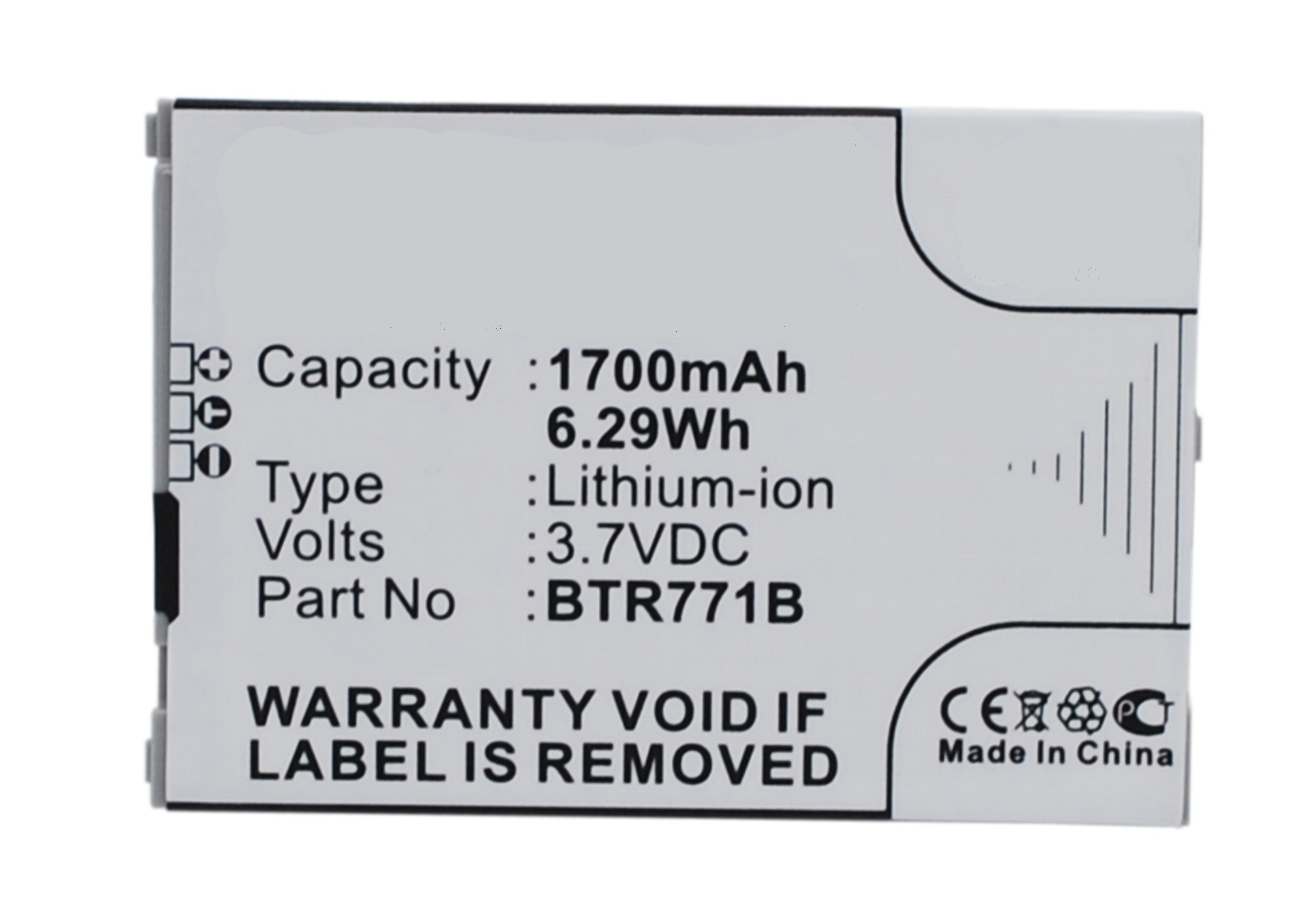 Synergy Digital Cell Phone Battery, Compatiable with Casio BTR771B Cell Phone Battery (3.7V, Li-ion, 1700mAh)