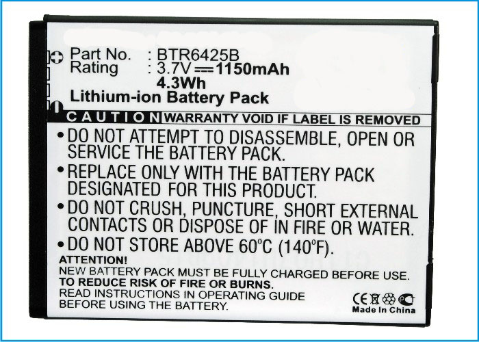 Synergy Digital Cell Phone Battery, Compatiable with HTC 35H00168-02M, 35H00168-03M, 35H00168-06M, BH98100, BTR6425, BTR6425B Cell Phone Battery (3.7V, Li-ion, 1150mAh)