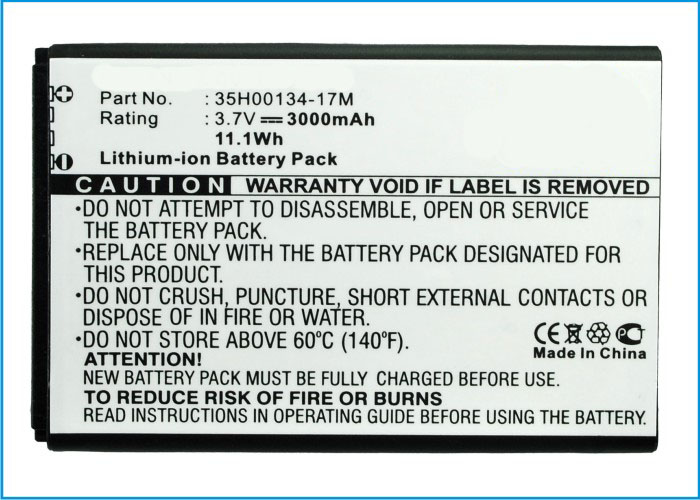 Synergy Digital Cell Phone Battery, Compatiable with HTC 35H00134-17M Cell Phone Battery (3.7V, Li-ion, 3000mAh)