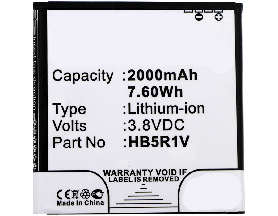 Synergy Digital Cell Phone Battery, Compatiable with HUAWEI HB5R1V Cell Phone Battery (3.8V, Li-ion, 2000mAh)