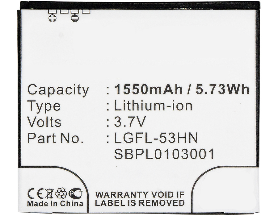 Synergy Digital Cell Phone Battery, Compatiable with LG KGFL-53HN, LGFL-53HN, SBPL0103001, SBPL0103002 Cell Phone Battery (3.7V, Li-ion, 1550mAh)