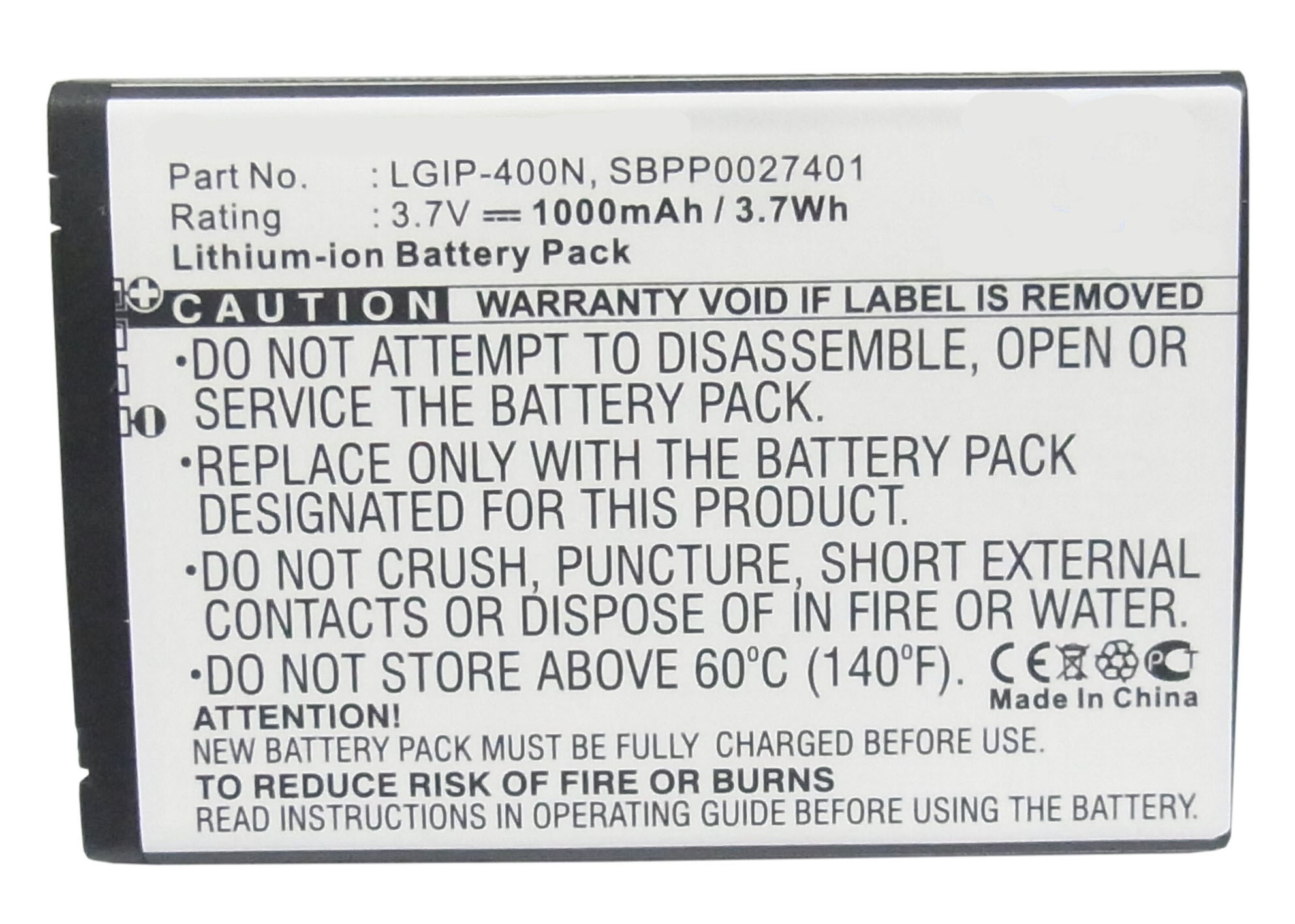 Synergy Digital Cell Phone Battery, Compatiable with LG LGIP-400N, SBPP0027401 Cell Phone Battery (3.7V, Li-ion, 1000mAh)