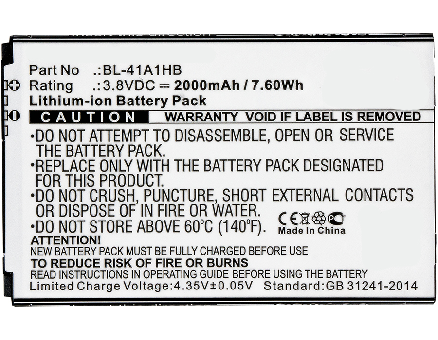 Synergy Digital Cell Phone Battery, Compatiable with LG BL-41A1HB, EAC63319901 Cell Phone Battery (3.8V, Li-ion, 2000mAh)