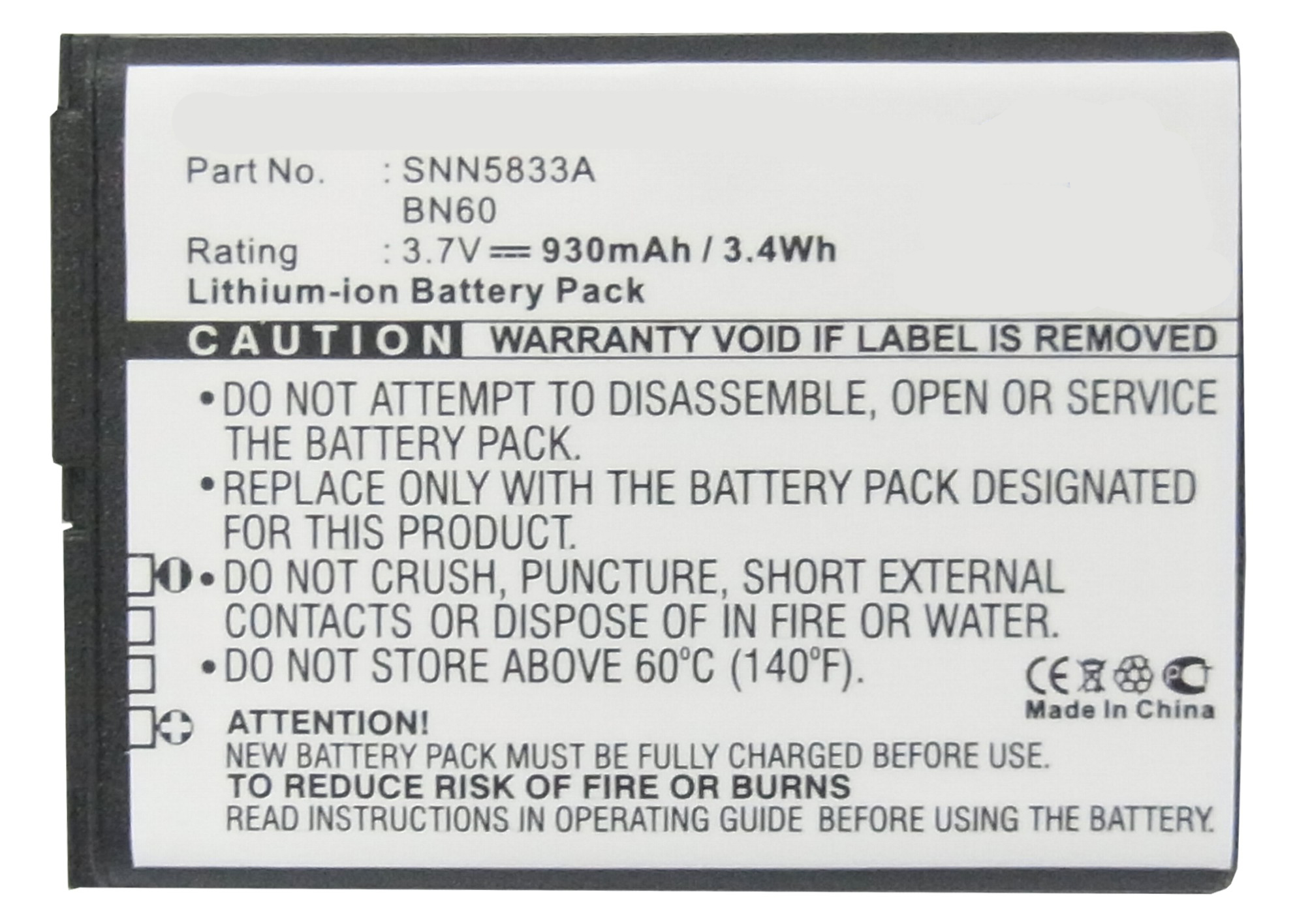 Synergy Digital Cell Phone Battery, Compatiable with Motorola BN10, BN60, BN61, SNN5833, SNN5833A, SNN5838 Cell Phone Battery (3.7V, Li-ion, 930mAh)