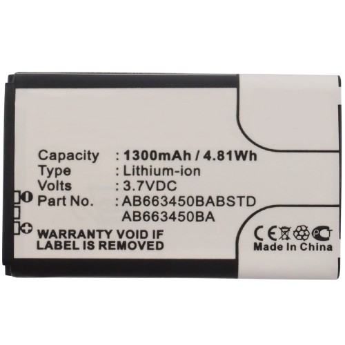 Synergy Digital Cell Phone Battery, Compatiable with Samsung AB663450BA, AB663450BABSTD Cell Phone Battery (3.7V, Li-ion, 1300mAh)