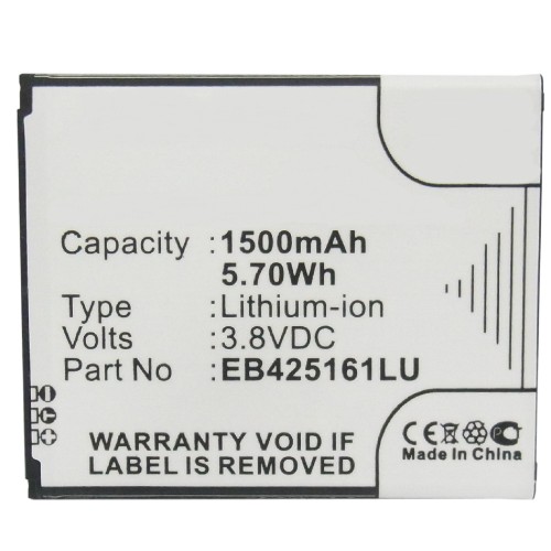 Synergy Digital Cell Phone Battery, Compatiable with Samsung EB425161LA, EB425161LU Cell Phone Battery (3.8V, Li-ion, 1500mAh)