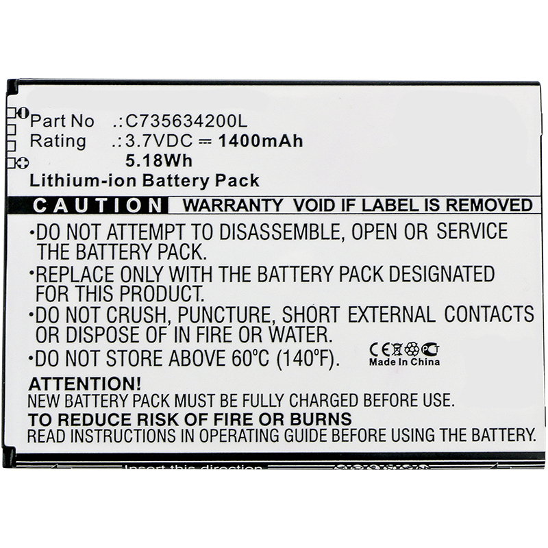 Synergy Digital Cell Phone Battery, Compatiable with BLU C735634200L Cell Phone Battery (3.7V, Li-ion, 1400mAh)