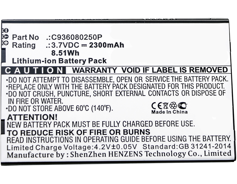 Synergy Digital Cell Phone Battery, Compatiable with BLU C936080250P Cell Phone Battery (3.7V, Li-ion, 2300mAh)