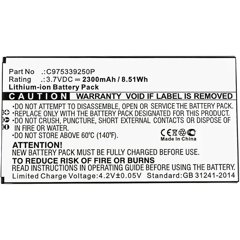 Synergy Digital Cell Phone Battery, Compatible with BLU C975339250P Cell Phone Battery (3.7V, Li-ion, 2300mAh)