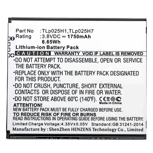 Synergy Digital Cell Phone Battery, Compatiable with Alcatel TLp025H1, TLp025H7 Cell Phone Battery (3.8V, Li-ion, 1750mAh)