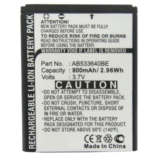 Synergy Digital Cell Phone Battery, Compatiable with Samsung AB533640BE Cell Phone Battery (3.7V, Li-ion, 800mAh)