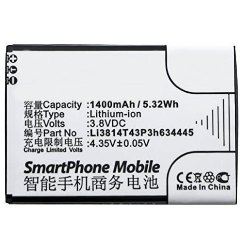 Synergy Digital Cell Phone Battery, Compatible with ZTE Li3814T43P3h634445 Cell Phone Battery (3.8V, Li-ion, 1400mAh)