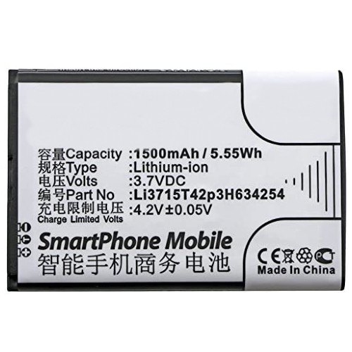 Synergy Digital Cell Phone Battery, Compatible with ZTE Li3715T42p3H634254 Cell Phone Battery (3.7V, Li-ion, 1500mAh)