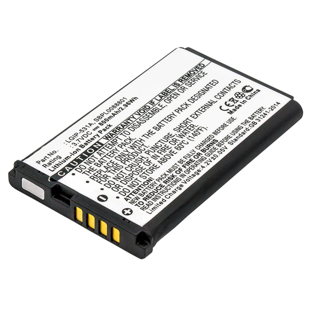 Synergy Digital Mobile, SmartPhone Battery, Compatible with LG 236C, 237C, 440G, 500G, A100 Amigo, A170, AN160, B450, B460, B470, B471, C195, Envoy 2, Envoy 3, G320GB, GB100, GB101, GB106, GB110, GB125, GM205, GS101, KG280, KU250, KX186, KX190, KX191, KX197, KX216, KX218, KX300, LG-T385, LG-T500, Saber True, T385, T500, TFLG320GB, TFLG440GDM3P4P Mobile, SmartPhone Battery (3.7, Li-ion, 800mAh)