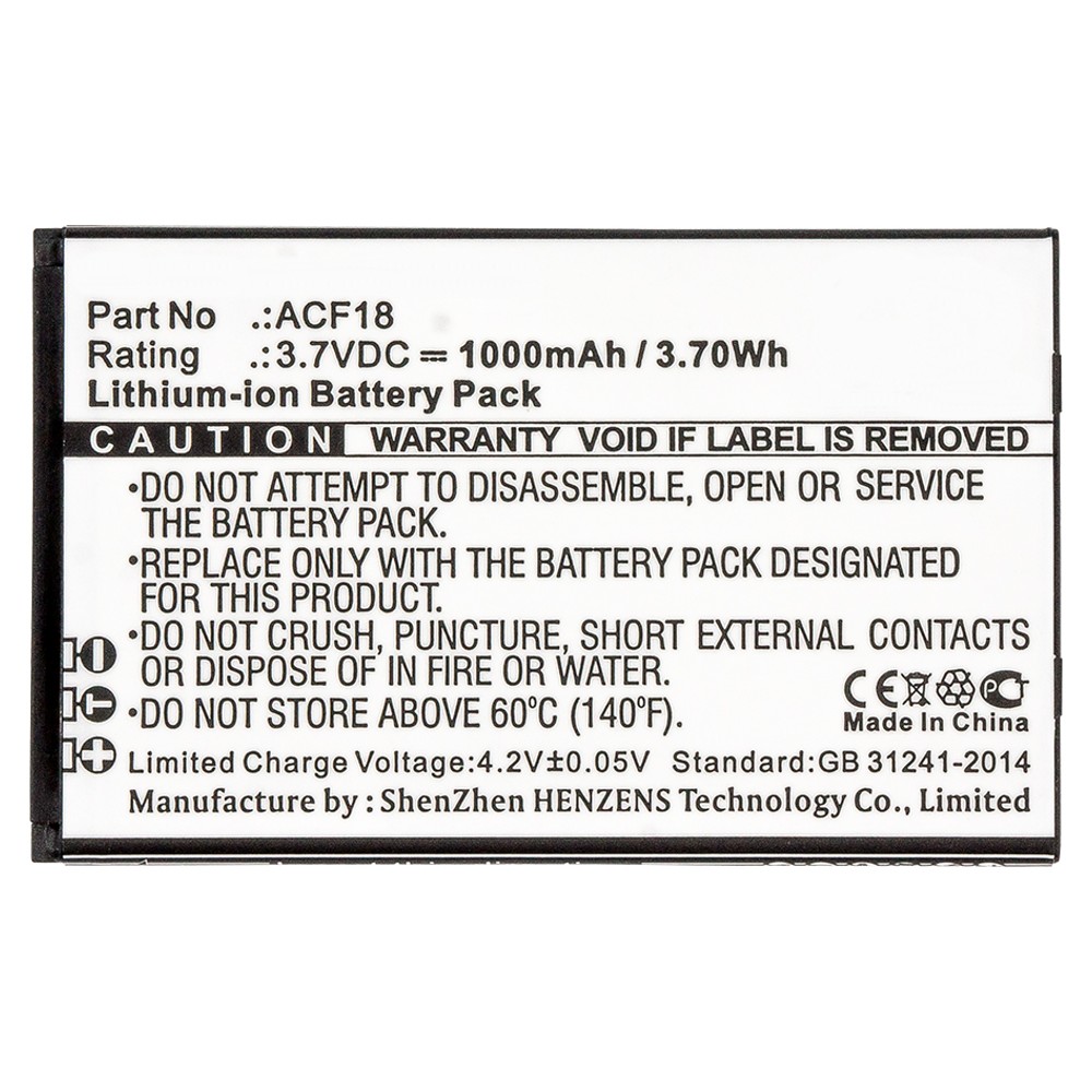 Synergy Digital Cell Phone Battery, Compatible with Archos ACF18, ACF18V2 Cell Phone Battery (Li-ion, 3.7V, 1000mAh)