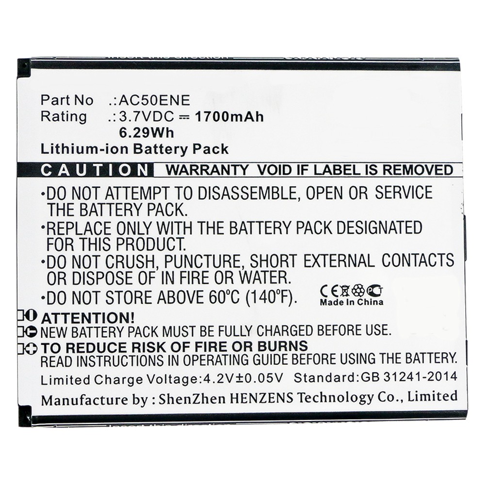 Synergy Digital Cell Phone Battery, Compatible with Archos AC50ENE Cell Phone Battery (Li-ion, 3.7V, 1700mAh)