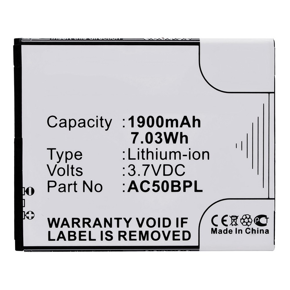 Synergy Digital Cell Phone Battery, Compatible with Archos AC50BL, AC50BLP, AC50BPL, AL50BPL Cell Phone Battery (Li-ion, 3.7V, 1900mAh)