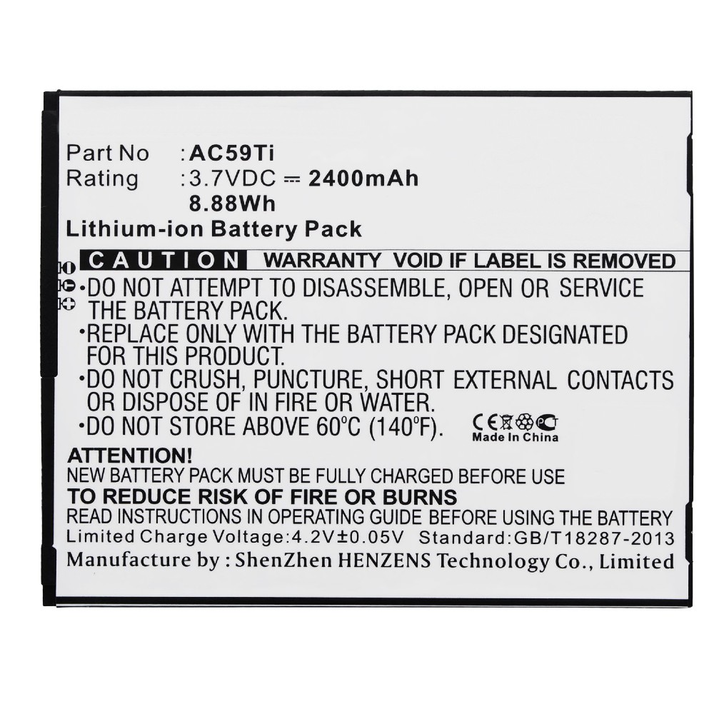 Synergy Digital Cell Phone Battery, Compatible with Archos AC59Ti Cell Phone Battery (Li-ion, 3.7V, 2400mAh)