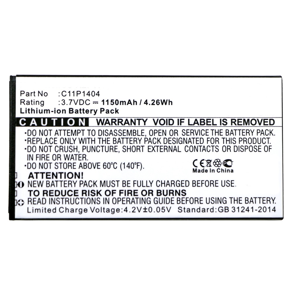 Synergy Digital Cell Phone Battery, Compatible with Asus C11P1404 Cell Phone Battery (Li-ion, 3.7V, 1150mAh)