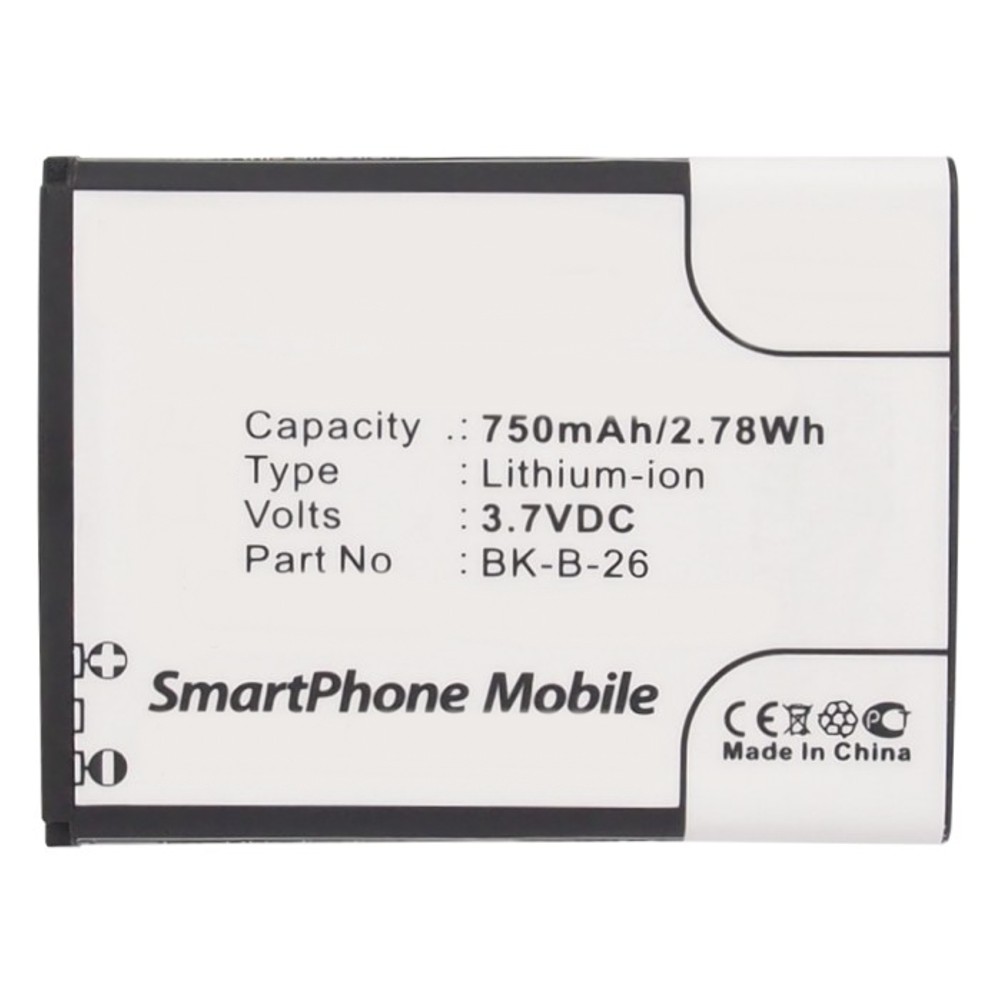 Synergy Digital Cell Phone Battery, Compatible with BBK BK-B-26, BK-B-26B, BK-B-28 Cell Phone Battery (Li-ion, 3.7V, 750mAh)
