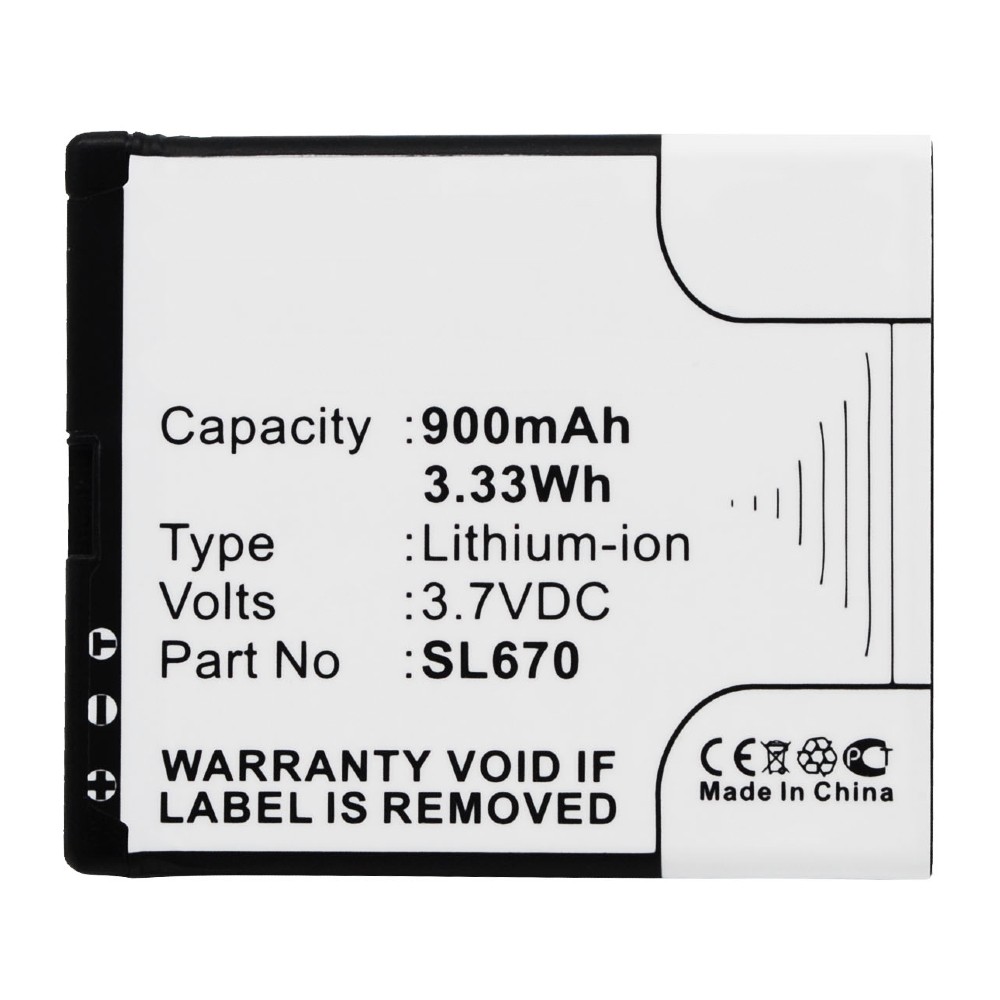 Synergy Digital Cell Phone Battery, Compatible with Bea-fon SL670 Cell Phone Battery (Li-ion, 3.7V, 900mAh)