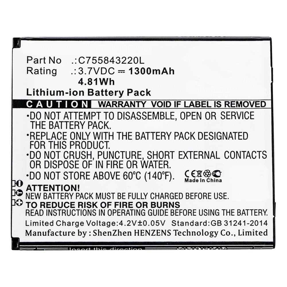 Synergy Digital Cell Phone Battery, Compatible with BLU C755843220L Cell Phone Battery (Li-ion, 3.7V, 1300mAh)