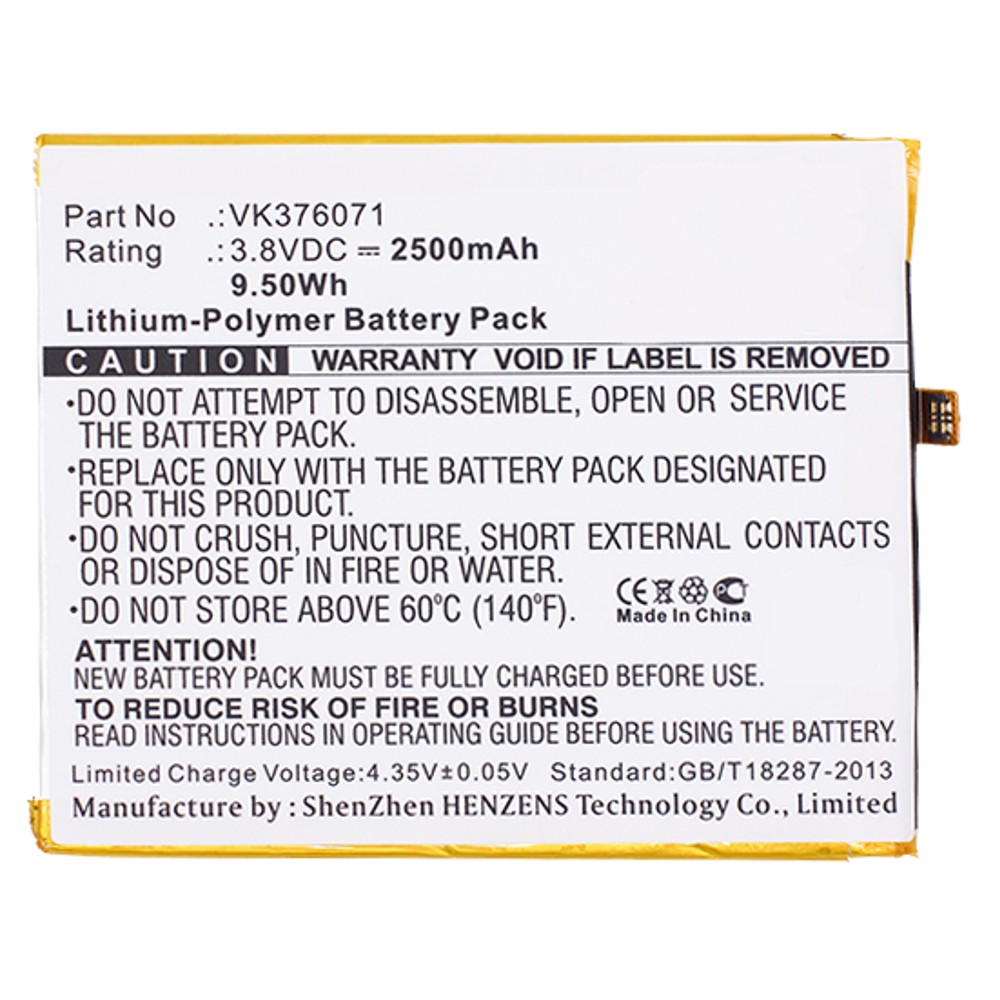 Synergy Digital Cell Phone Battery, Compatible with BLU VK376071 Cell Phone Battery (Li-Pol, 3.8V, 2500mAh)